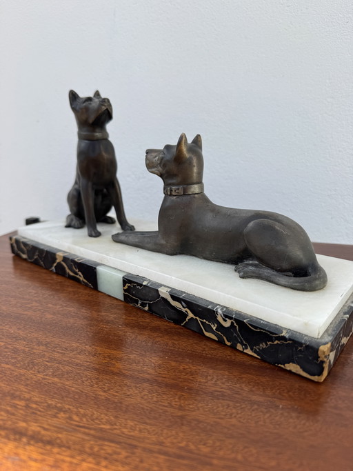Statua di cane Art Déco in marmo e lega di zinco