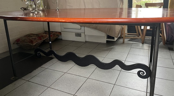 Image 1 of Beautiful wooden design table Maroeska Metz steel frame with curl 240/1.20