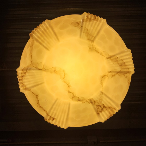 Image 1 of Antique Art Deco Pendant Lamp with Light Pink Marbled Glass (Ceiling Lamp)