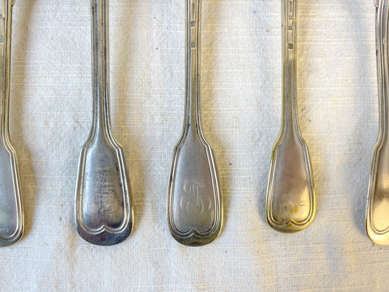 Lot de 8 cuillères à soupe vintage en métal argenté – Accessoires de table, Retro (photo 12 of 14)