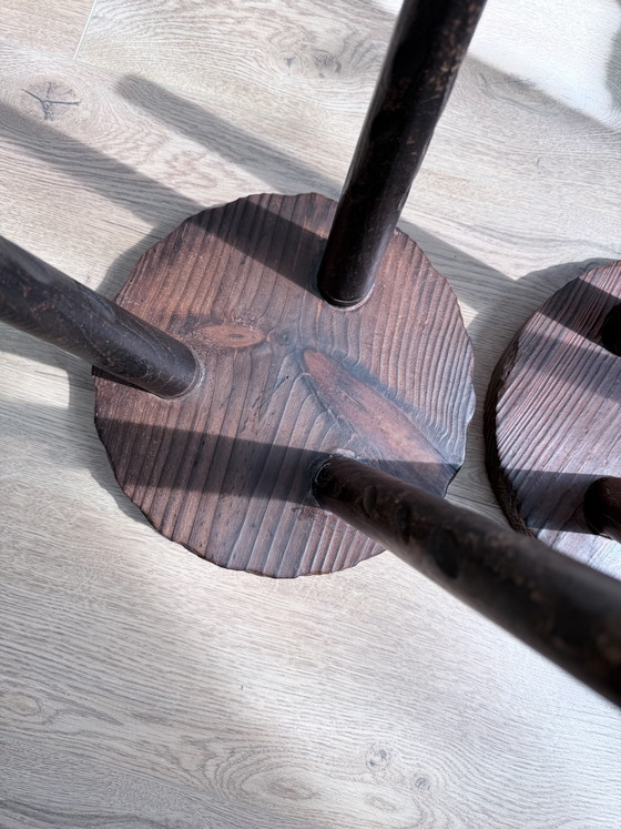 Image 1 of Set of 2 Vintage Brutalist Three-legged Stools / Tabourets – 1950s/1960s