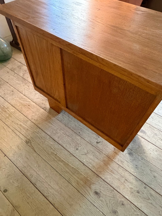 Vintage eikenhouten halfminister bureau – Brass, Art Deco (photo 10 of 11)