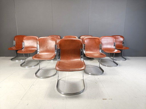 Vintage Dining Chairs By Willy Rizzo For Cidue Set Of 10, 1970S