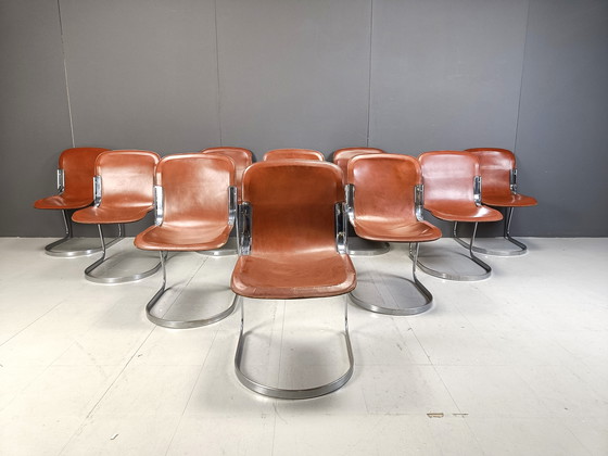 Image 1 of Vintage Dining Chairs By Willy Rizzo For Cidue Set Of 10, 1970S