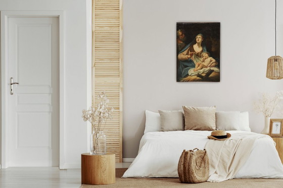 Image 1 of Sainte Famille, peinture à l'huile sur toile, école italienne du XVIIIe siècle