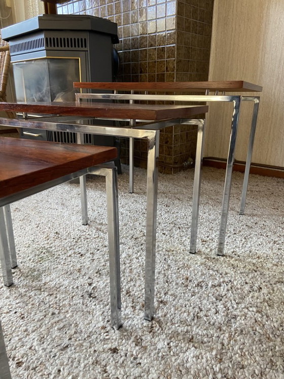 Vintage nesttafels jaren'70 chroom/palissander – Bijzettafels, Hout (photo 8 of 9)
