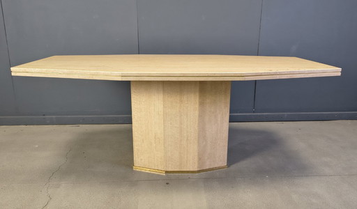 Table de salle à manger vintage en travertin et laiton