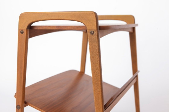Image 1 of Vintage Bar Cart on Wheels, Mid Century Modern Trolley Table, 1960s German Tea Cart, Teak & Beech Wood