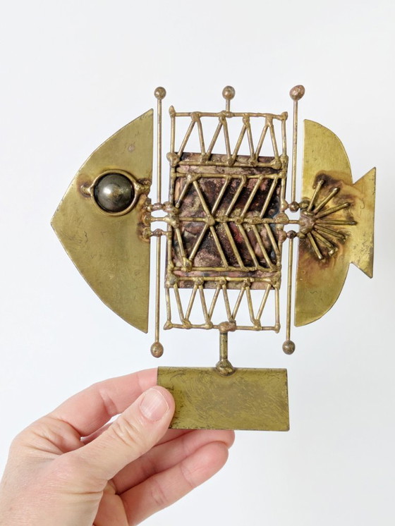 Image 1 of Midcentury Brutalist Fish Sculpture by Jarc | France | Mixed Metals