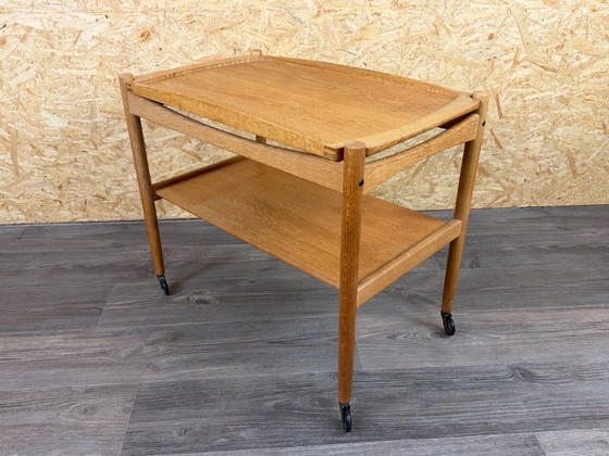 1960s/70s Oak Serving Trolley with Tray by Poul Hundevad, Denmark – Bar carts, Wood (photo 13 of 17)