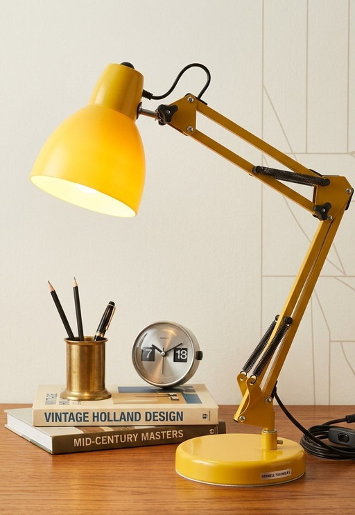Authentic 1980s/90s Dutch Postmodern Mustard Yellow Architect’s Desk Lamp by Kenwell B.V. – Minimalist Industrial Icon