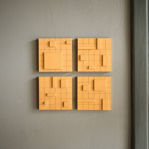 Set Of 4 Warm Yellow Brutalist Wall Objects