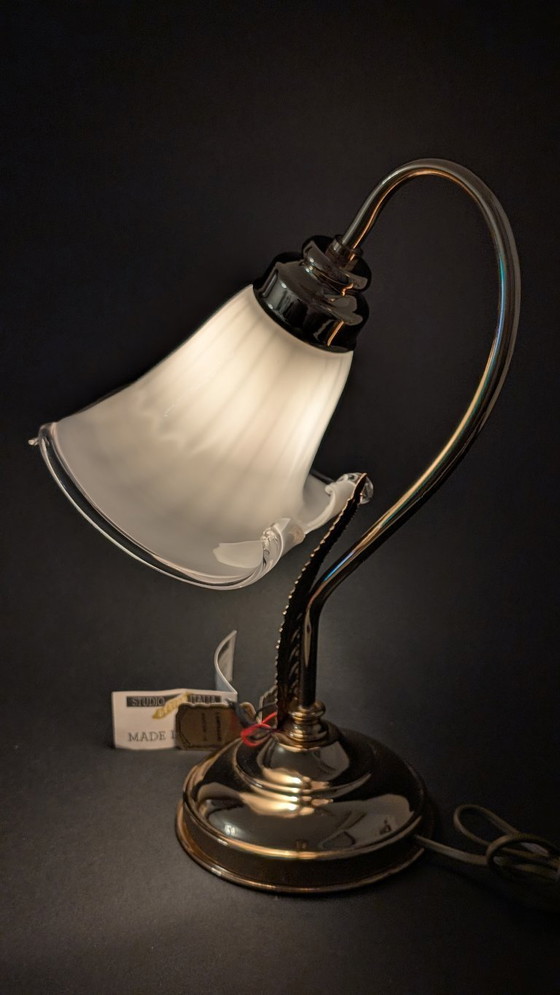 Image 1 of Refined Pair of Murano Calla Lamps, Vintage New Old Stock, 24kt Gold