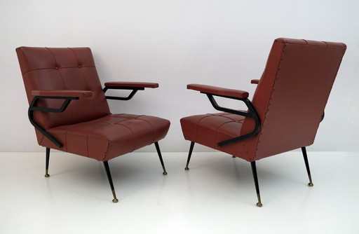 Mid-Century Modern Italian Faux Leather Small Armchair, 1960s