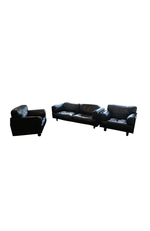 Poltrona Frau, lederen zithoek. Bank en 2 fauteuils