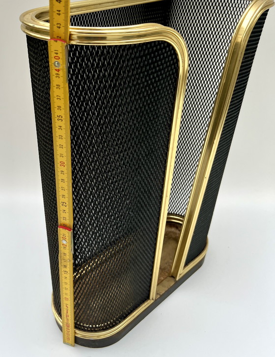 Image 1 of Elegante porta legna/porta giornali – rete metallica con cornice in ottone