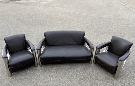 Art Deco 2-zits clubzetel 2x fauteuil Inox bruin