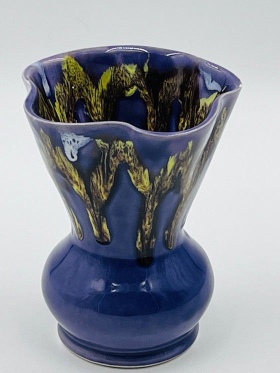 Image 1 of Deep purple Vallauris ceramic vase from the 1970s