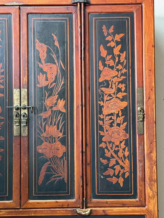 Image 1 of Chinese Cabinet with Floral Motifs – Signed Interior