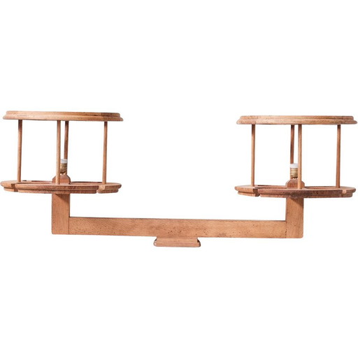 Vintage wooden pendant lamp by Guillerme and Chambron, France 1960