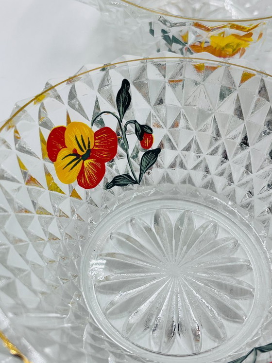 Image 1 of Vintage pansy glass fruit salad serving set