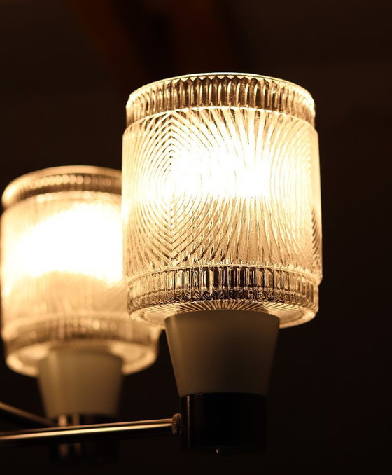 Image 1 of Drukov / Kroonluchter - Tsjechisch Mid Century Modern (jaren 1960, Kristal & Chroom, Draaibare Schaduwen)