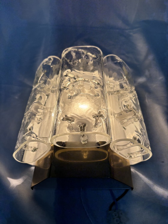 Image 1 of Set of 2 vintage Doria Leuchten ice glass wall lamps 1960s