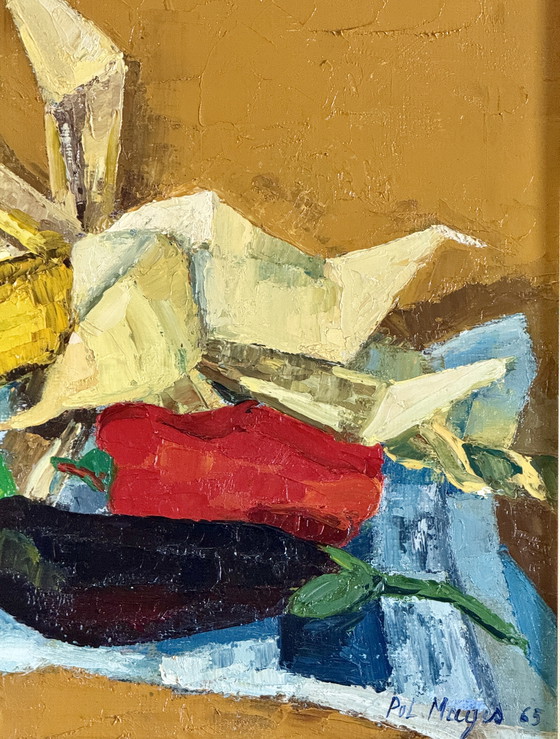 Image 1 of Pol Magis ( 1931 ) Magnifique Peinture Impressionniste «  Nature Morte Au Maïs «  De 1965