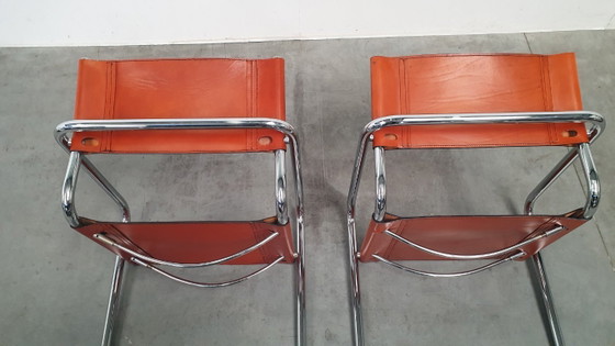 Image 1 of Fasem Italy 70s vintage chairs cognac harness leather, Mart Stam Breuer
