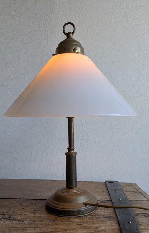 Art Deco Table Lamp Brass Opaline