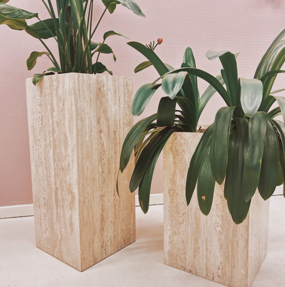 Image 1 of Square Travertine Plant Pots - 1980s