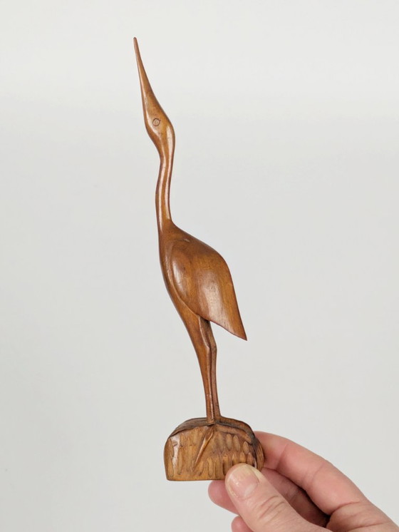 Image 1 of Sculpture de grue en teck du milieu du siècle, figurine scandinave sculptée à la main