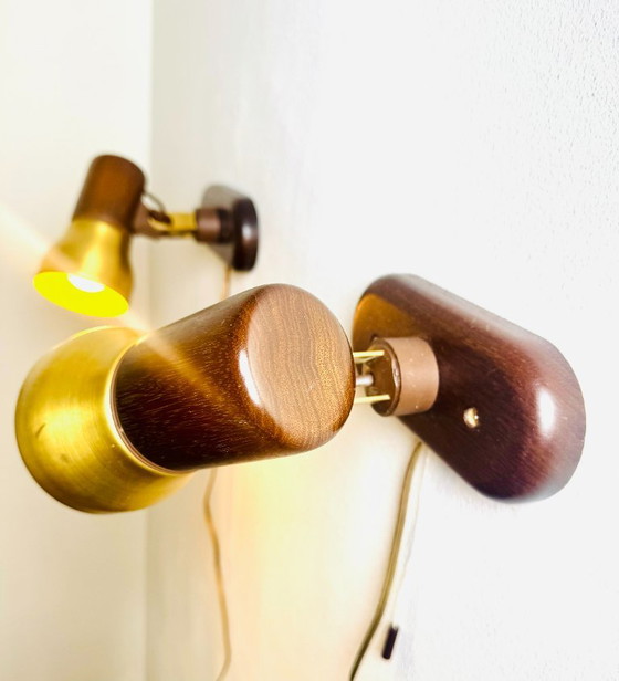 Adjustable Wall Spots in Afromosia Wood and Brass by Temde Leuchten, Switzerland, 1960s – Wall lights (photo 4 of 7)
