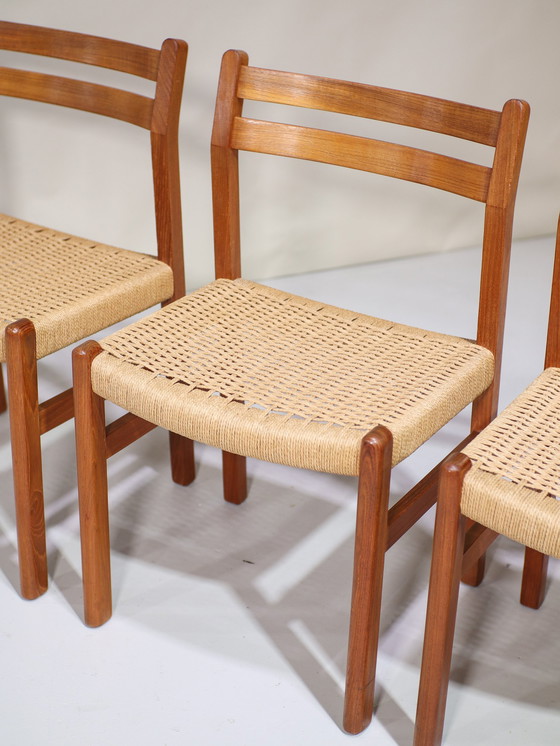 Image 1 of 4x Chaises de salle à manger Papercord Teck Danois Vintage