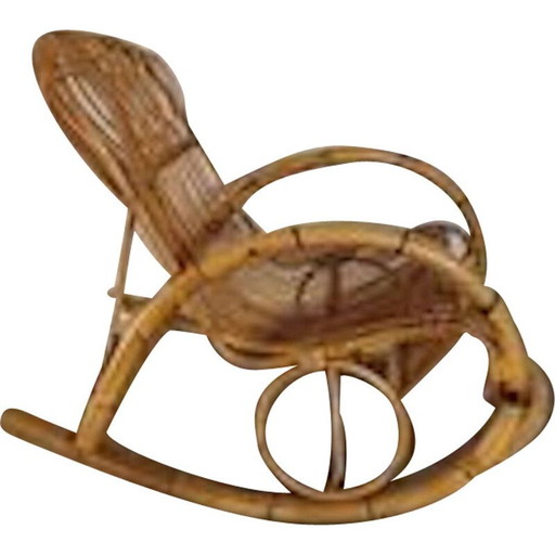 Mecedora vintage de ratán, 1950