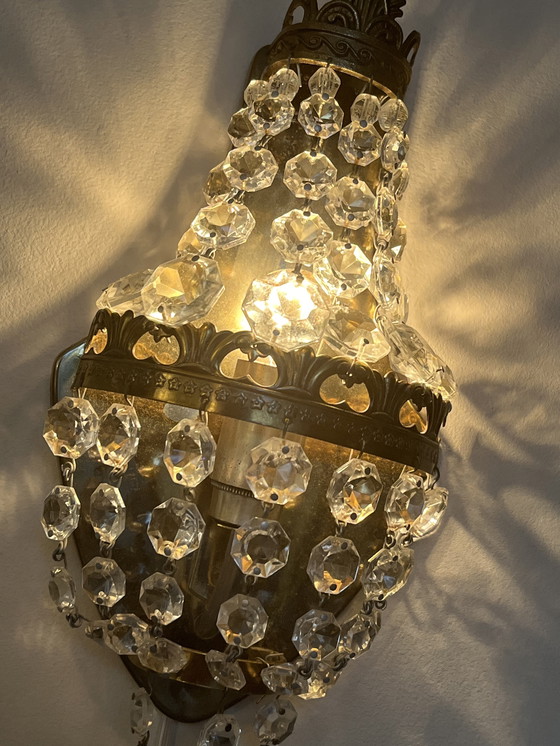 Image 1 of Franse Wandlamp Zakkroonluchter Muurlamp Vintage Kristal 