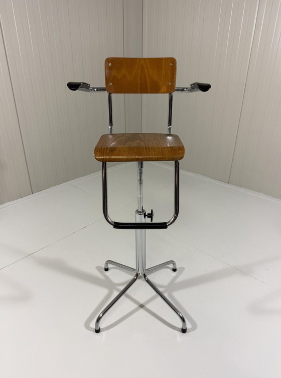 Eca tubular frame barber chair for children 1950s, Swivel chairs, Wood, Chrome, Brown (photo 8 of 8)