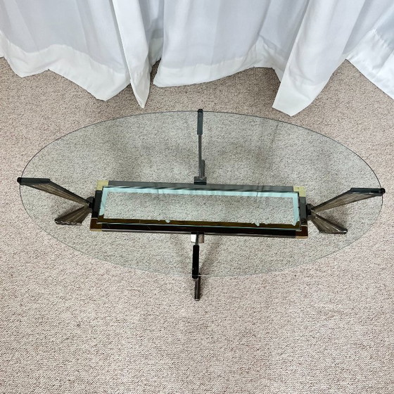 Vintage Italiaanse salontafel van glas, chroom en messing, Hollywood Regency-stijl, jaren 70. – Metal (photo 10 of 19)