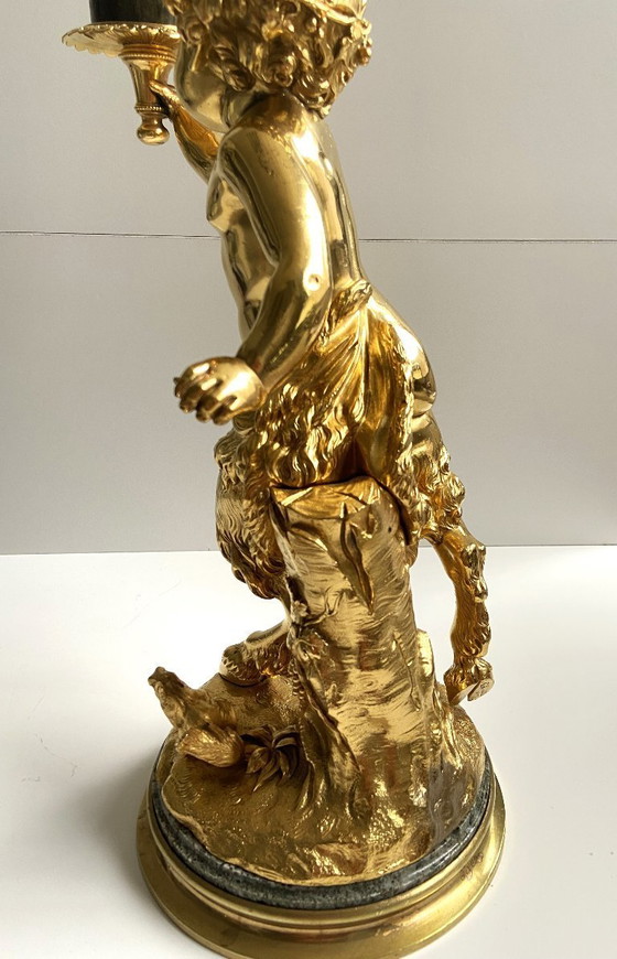 Image 1 of Atypische Skulptur Junger Satyr Fackelträger Bronze vergoldet nach Clodion Statue Kunst