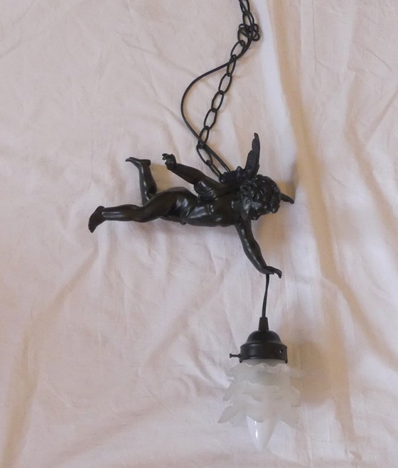Suspension Putto Ange Métal Moulé Art de France Uk1eb – Cast Iron, Glass, Vintage (photo 12 of 17)