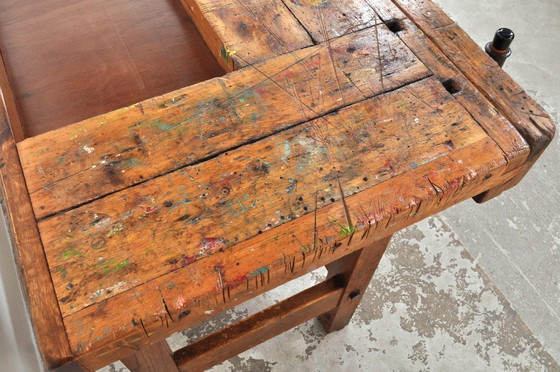 Image 1 of Vintage beuken- en eikenhouten werkbank Nooitgedagt / kookeiland