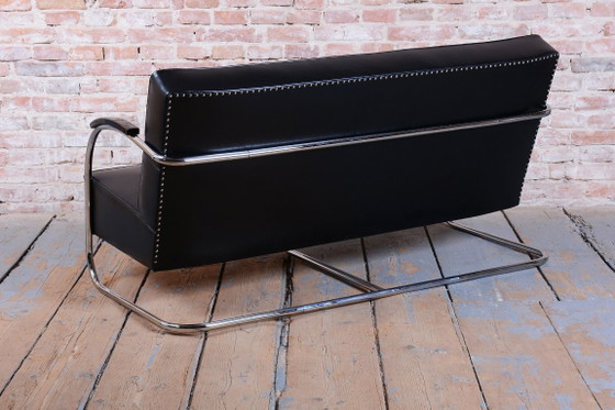 Restored Bauhaus Sofa, by Mücke-Melder, Chrome, Quality Leather, Czech, 1930s – Wood (photo 4 of 11)