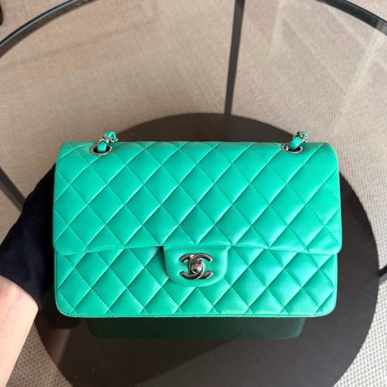 Image 1 of Chanel Classic Flap Medium - 25CM Quilted Lambskin Light Green Silver Hardware Series 16