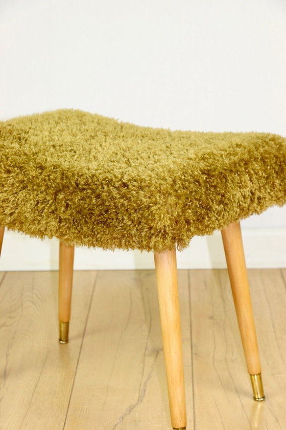 Image 1 of Vintage Stool High Seat khaki / olive - golded beech legs from 70ts
