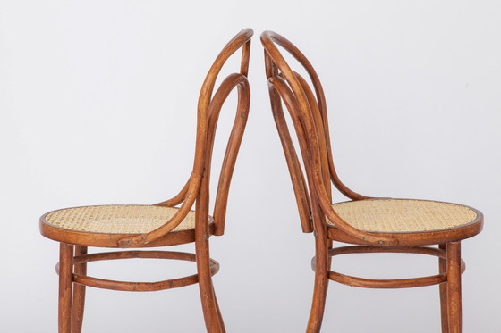Image 1 of Set of 2 Bentwood Angel Chairs 1940s, Vienna Cane Seats, Stained Beech Wood, Vintage Dining Chairs