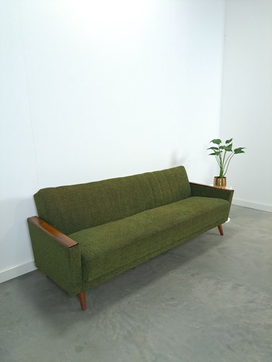 Image 1 of Sofa bed with green fabric and teak