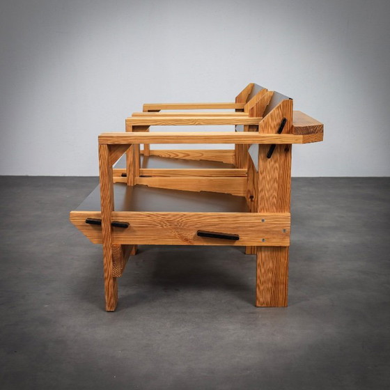 Image 1 of Rarissima coppia di poltrone lounge olandesi in legno massello di pino, di Wouter Fens, anni '60.