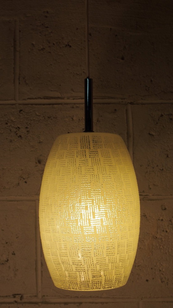 Image 1 of Lunel Pendant Light Frosted Glass Lantern Mid Century French Ceiling Lamp Style Vintage Geometric Lighting