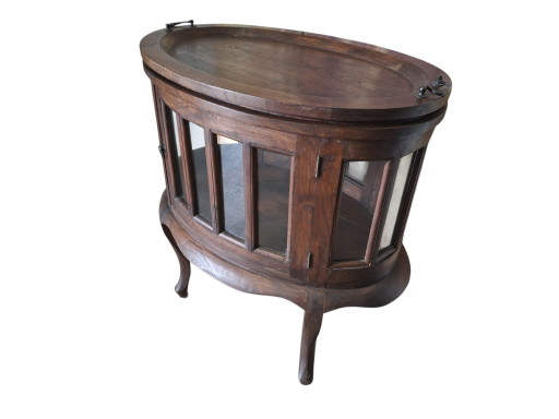 Klassiek ovaal vitrinekastje, theekastje, wijntafel, whiskeybar met afneembaar dienblad afm. 68x45cm en 74cm (photo 2 of 5)
