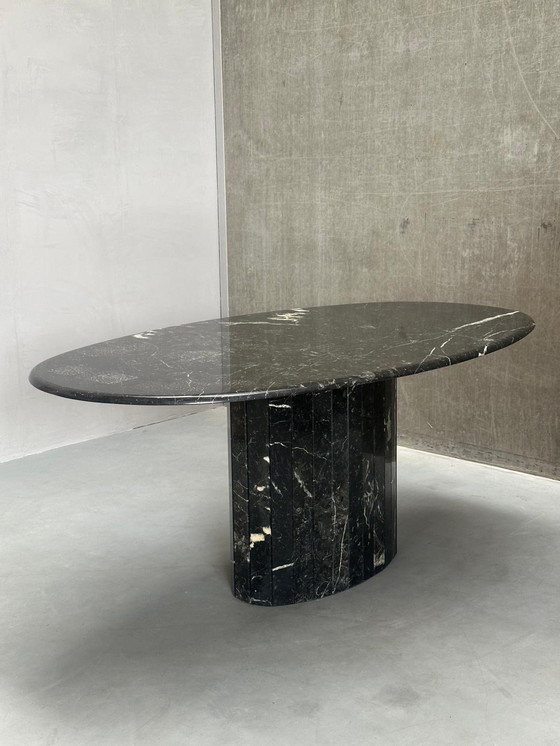 Image 1 of Vintage Nero Marquina Oval Marble Dining Table